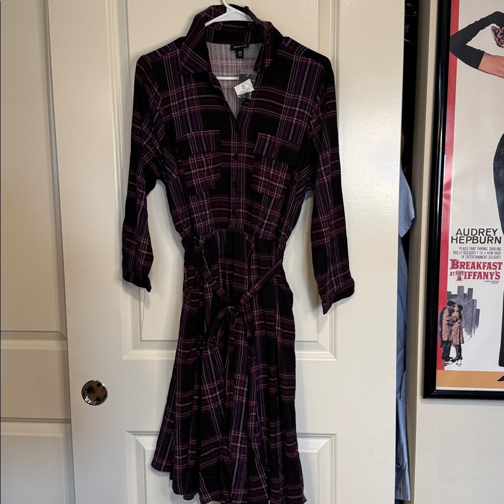 TORRID: Purple Plaid Mini Challis Button-Front Shirt Dress - Picture 5 of 10